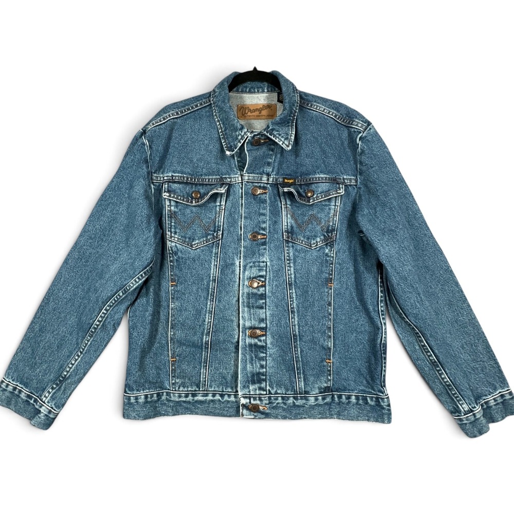 Vintage Wrangler Denim Trucker Jacket Mens M Blue Western Cowboy Cotton Y2K